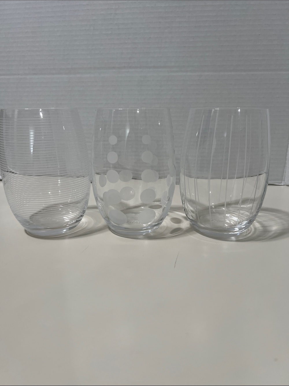Mikasa Crystal Patterned Stemless Wine Glasses - Set of 3